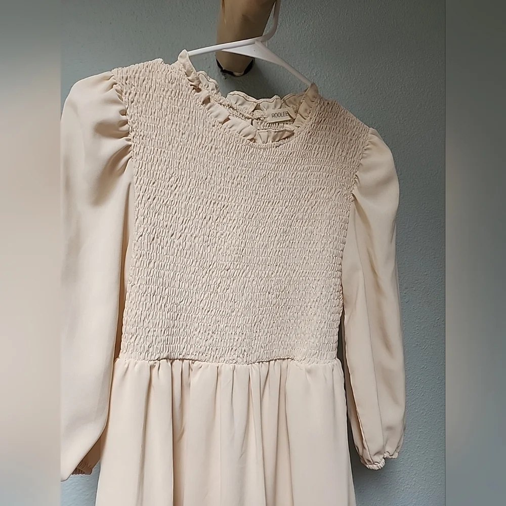 Roolee Smocked Cream Midi Dress - Picture 3 of 4